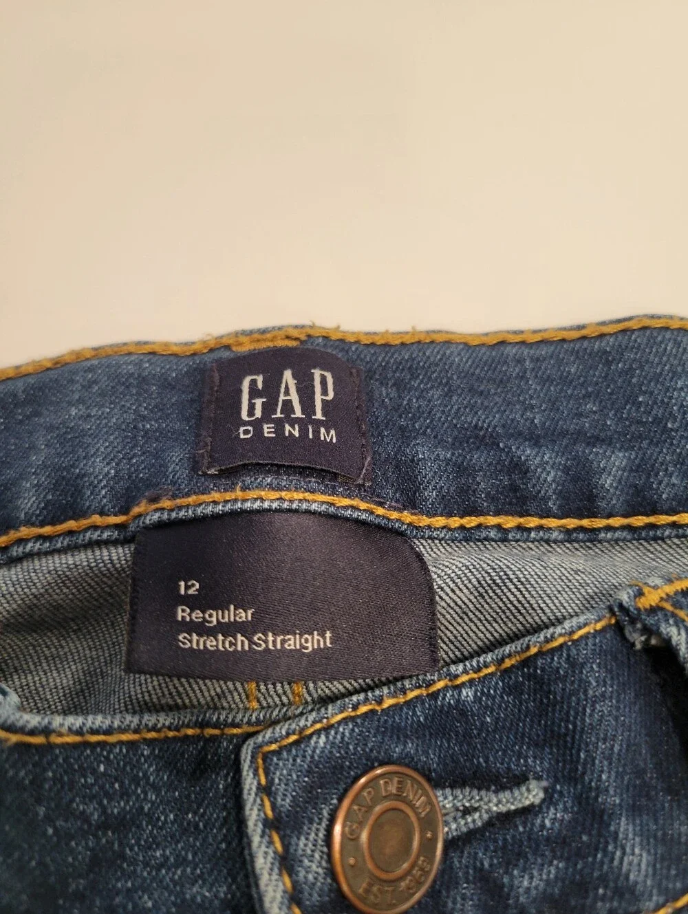 Gap Boys Denim Regular Stretch Straight Jeans Size 12 Adjustable Waistband